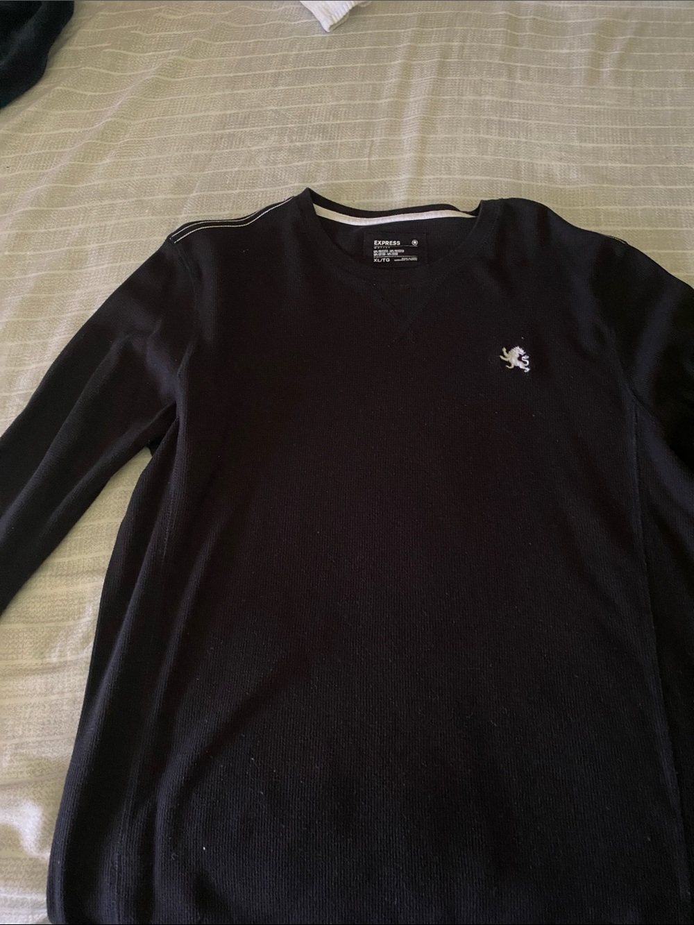 Express Black Crewneck Sweater with Crest Detail